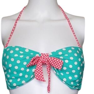 Exhilaration Retro Polka Dot Bandeau Bikini Swim Top Only Size L.